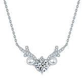 1.0 Carat Round Cut Moissanite Antler Sterling Silver Necklace